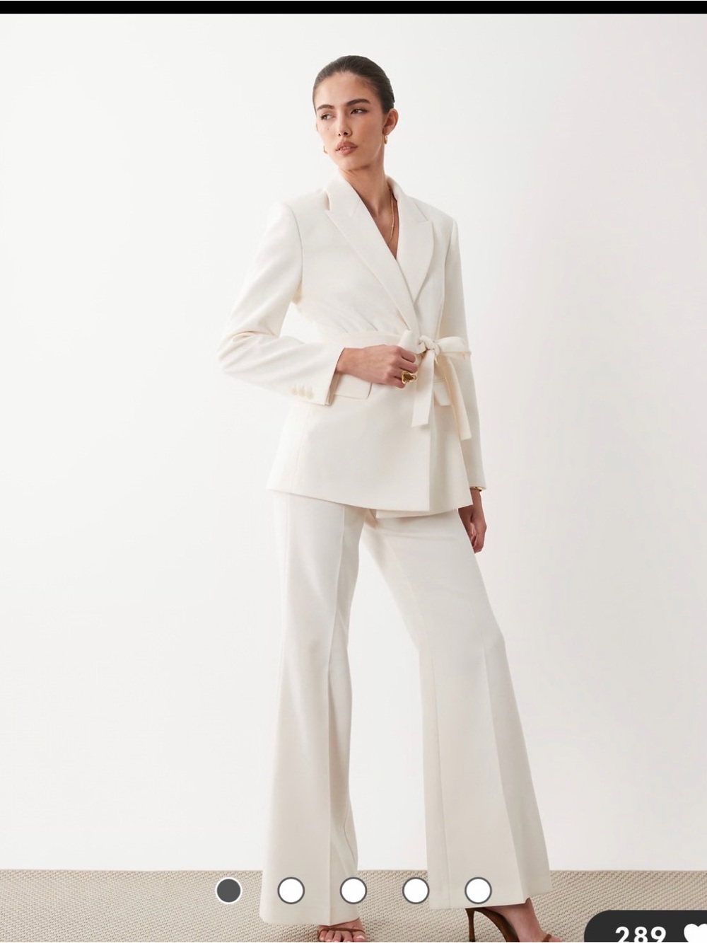 Mango Cream Tie-Waist Blazer with Wide-Leg Pants